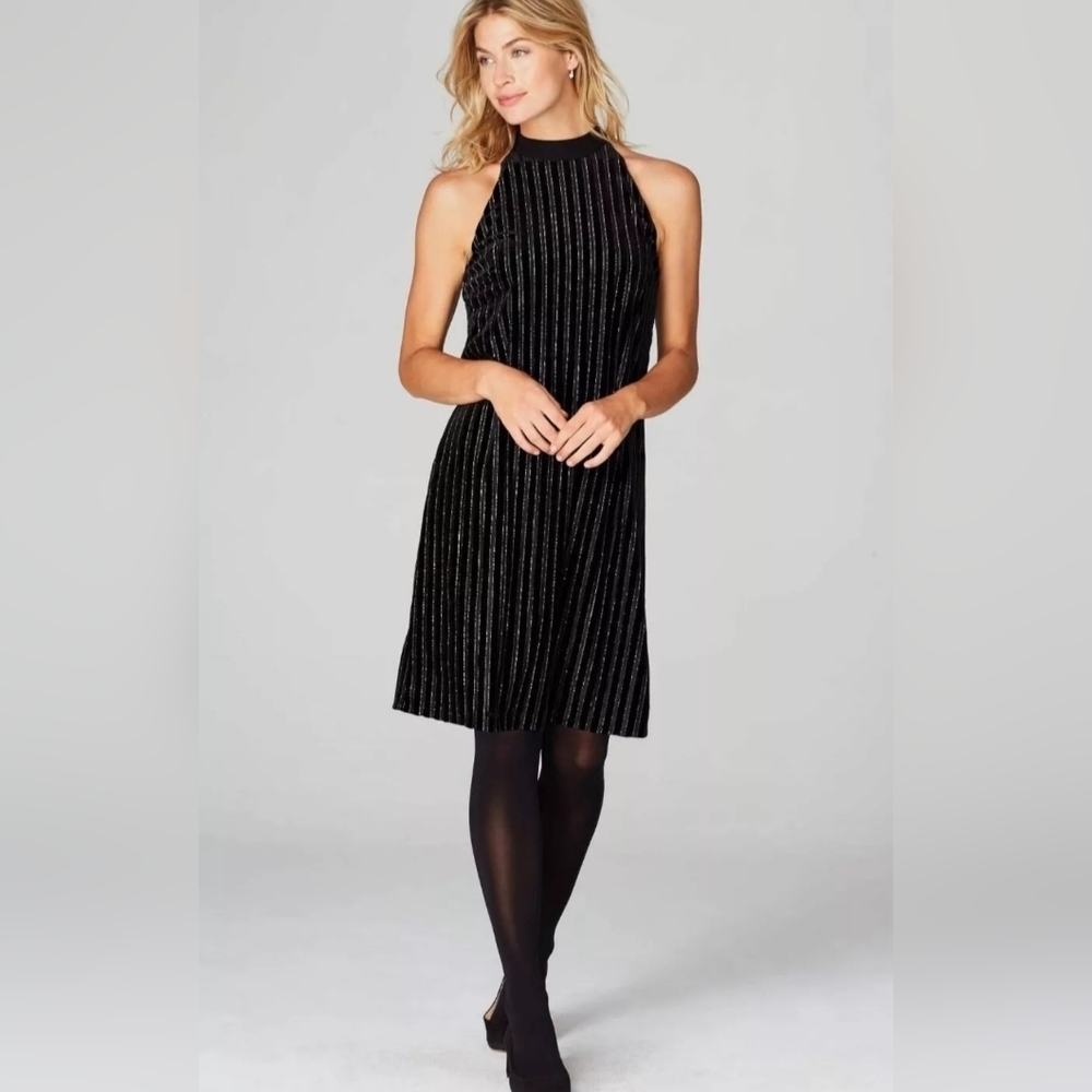 J. Jill Halter Sheath Midi Dress Black Velvet With Silver Thread Women's Large